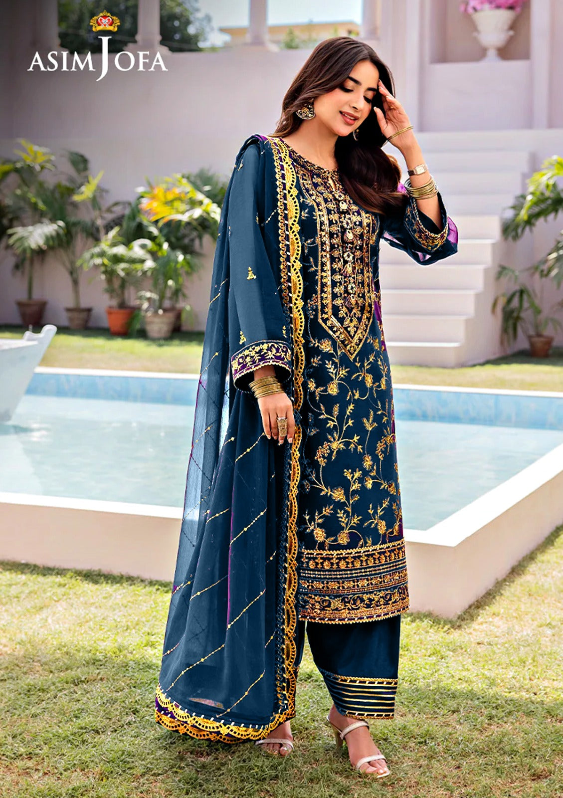 ASIM JOFA Chiffon suit || 3 PIECE UNSTITCHED Embroidered