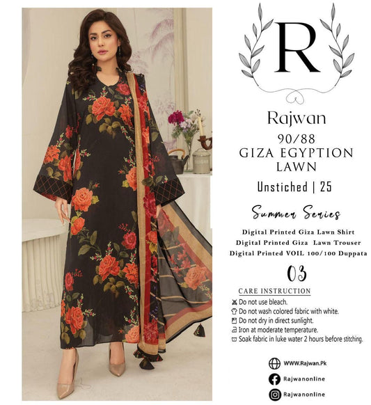 RAJWAN - 3PC GIZA EGYPTION LAWN 90/88