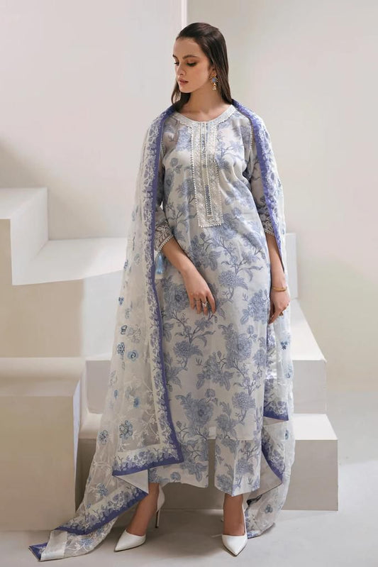 Baroque | 3 piece -Swiss Lawn - Organza printed Dupatta