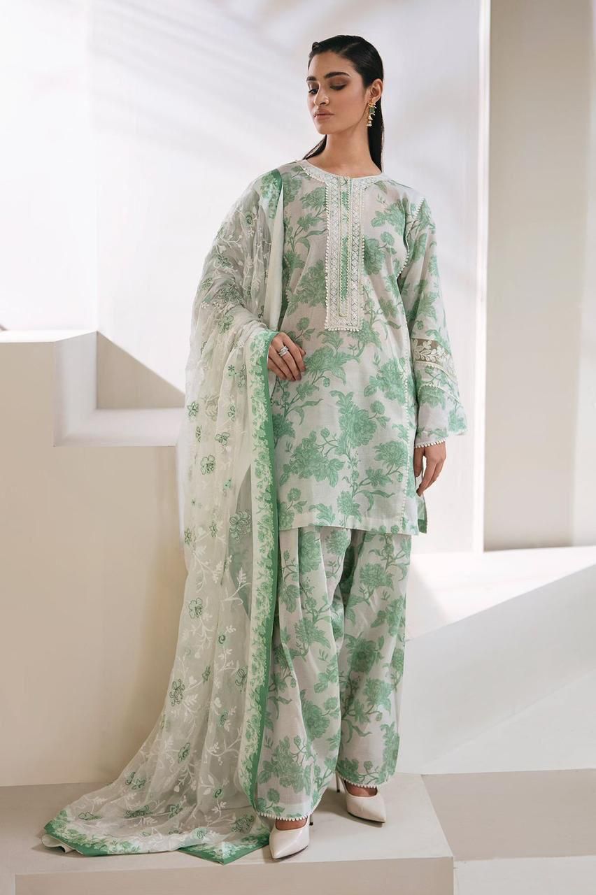 Baroque | 3 piece -Swiss Lawn - Organza printed Dupatta