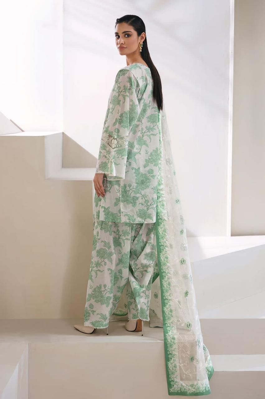 Baroque | 3 piece -Swiss Lawn - Organza printed Dupatta