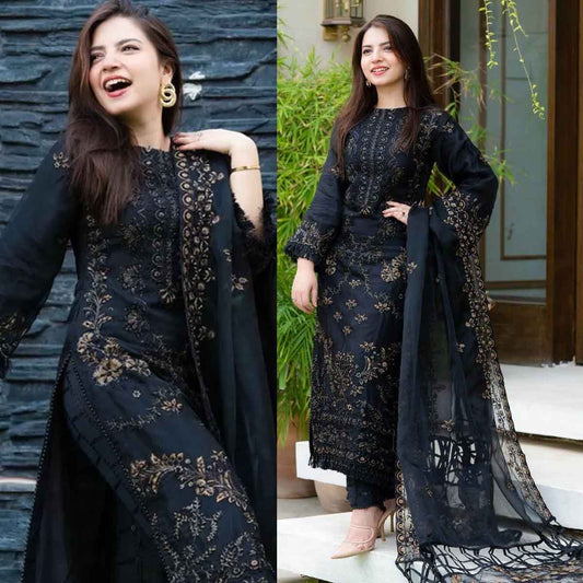 ZARA || 3pc Unstitched Embroidered Lawn